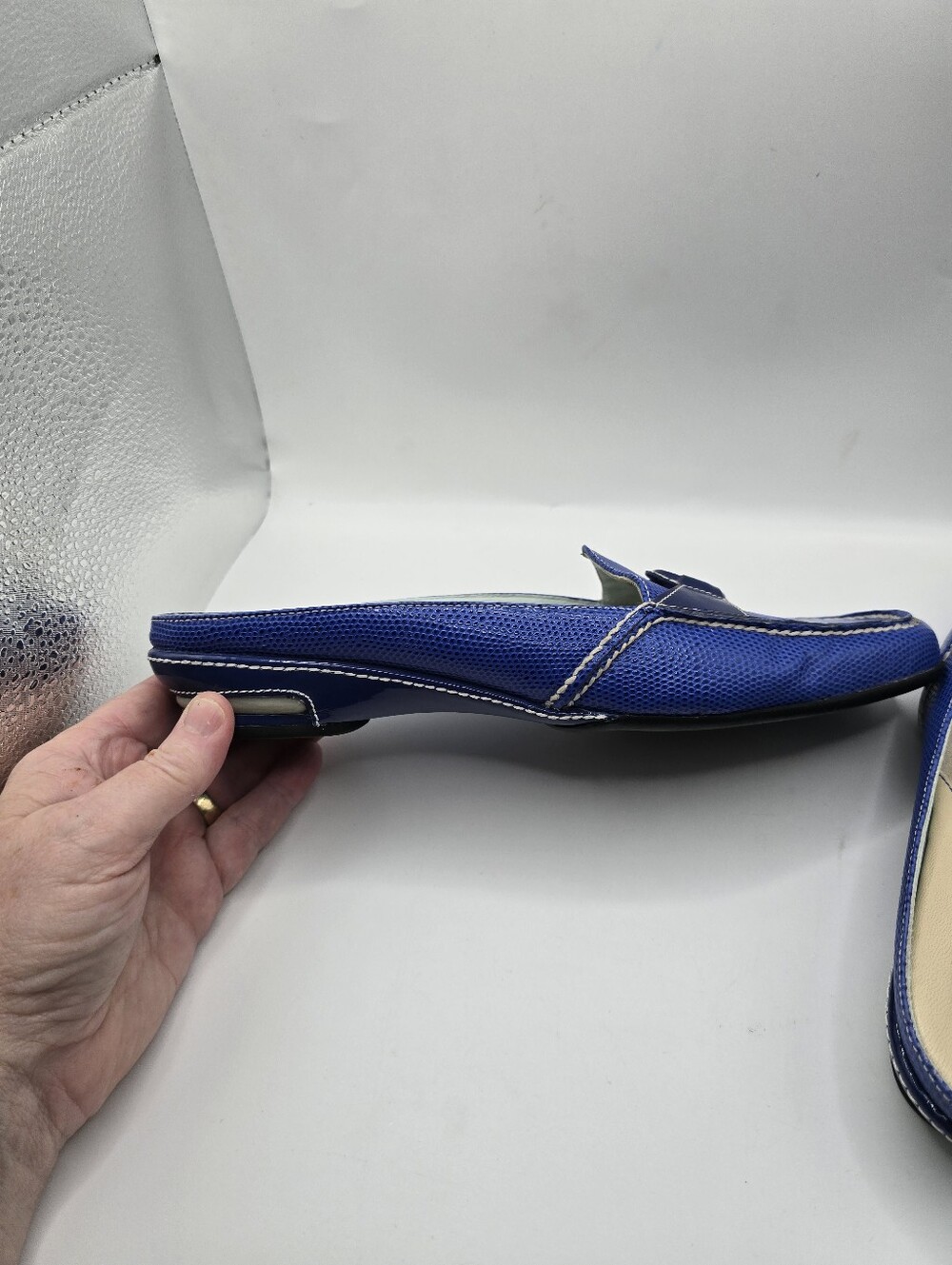 Vtg Cole Haan Royal Blue Lizard Embossed Leather Slide Shoes. Ladies 7B - Picture 12 of 13